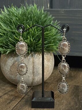 Silver Concho Dangle Earrings - Women Jewelry